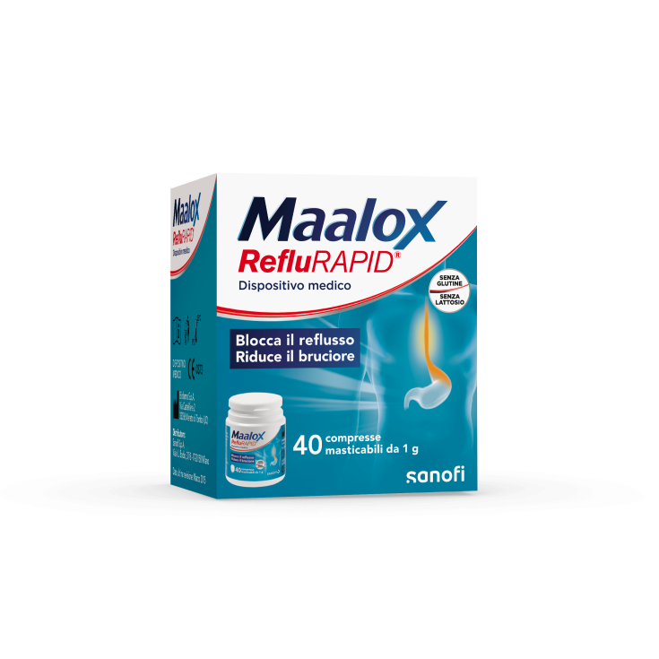 Sanofi Maalox RefluRAPID Sans Gluten Sans Lactose Dispositif Médical 40 Comprimés à Croquer