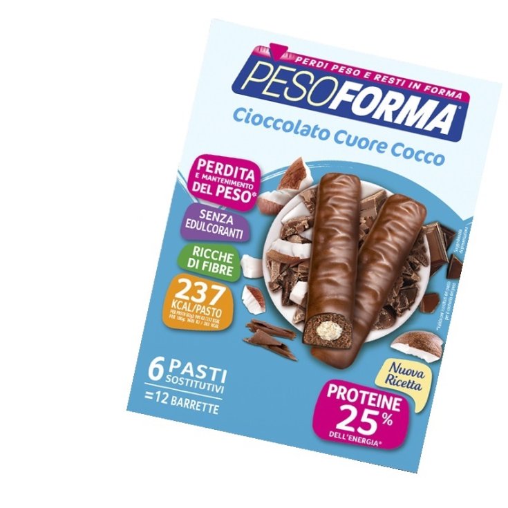 Pesoforma Barres de Chocolat Substituts de Repas Coeur de Noix de Coco 12 Barres