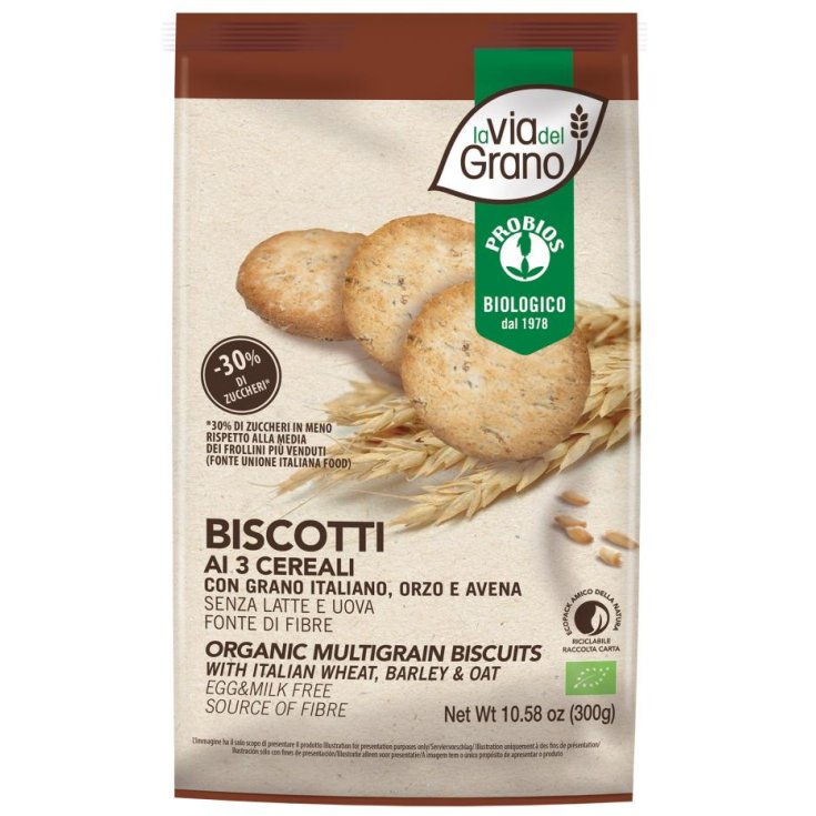 La Via Del Grano Biscuits Aux Trois Céréales -30% De Sucre Probios 300g