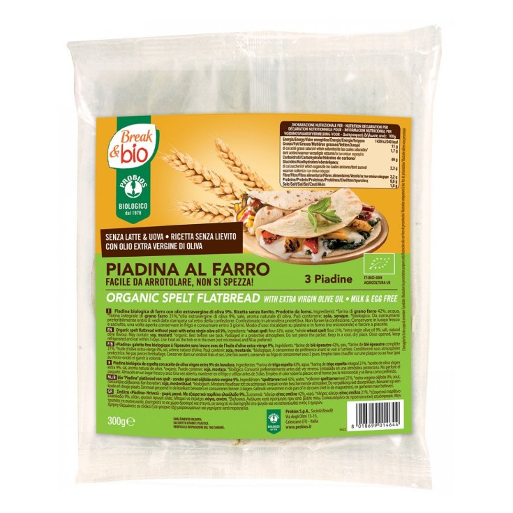 Breack & Bio Piadina D'Épeautre Entier À L'Huile D'Olive Extra Vierge Probios 300g