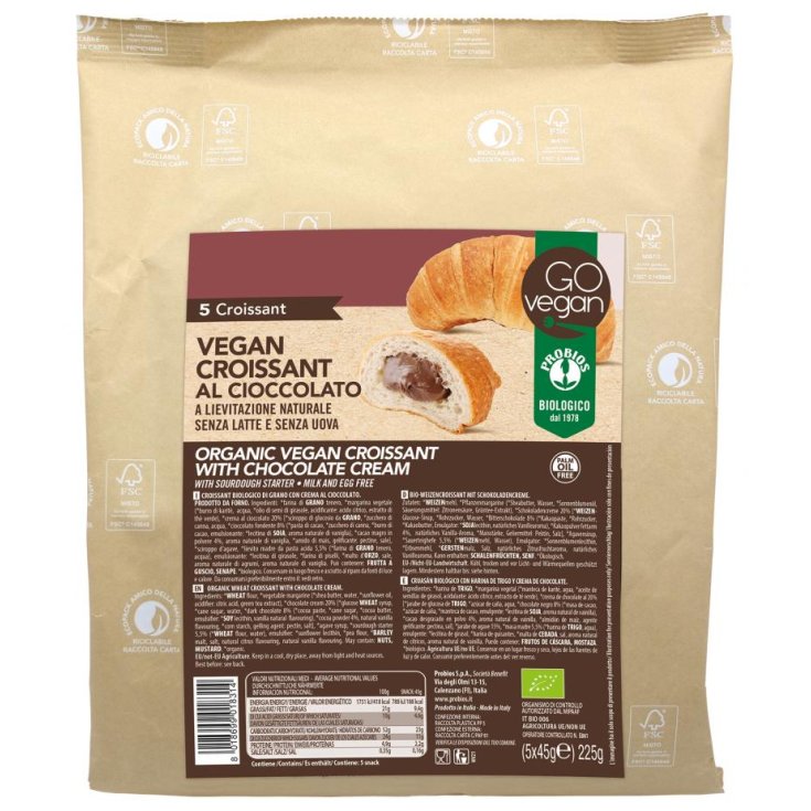 Go Vegan Végétalien Croissant De Blé Au Chocolat Probios 225g