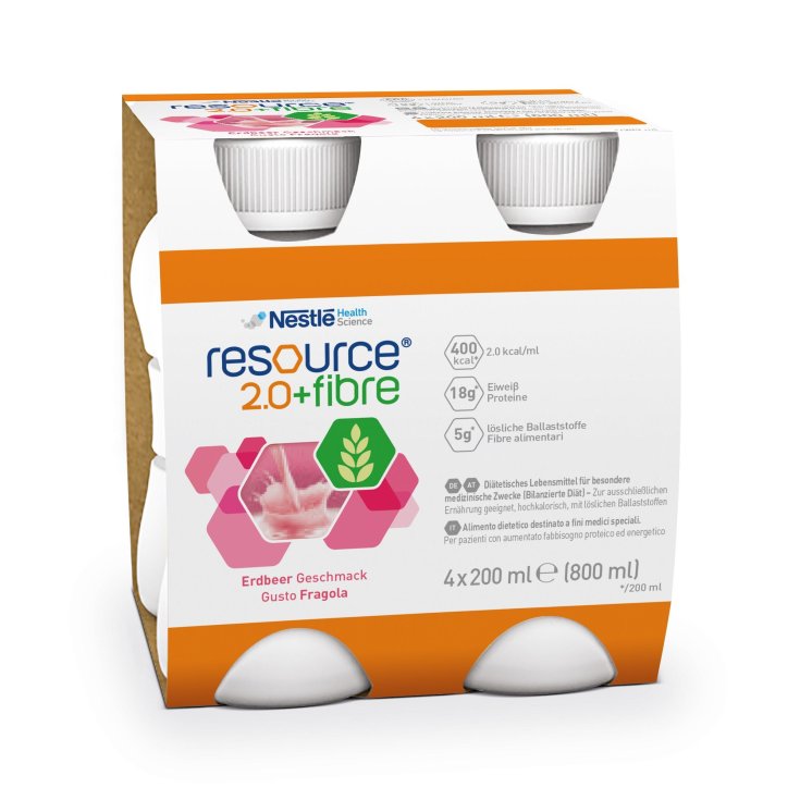 Nestlè Health Science Resource 2.0 + Boisson aux fibres de fraise enrichie en fibres FOS et GOS 200 ml