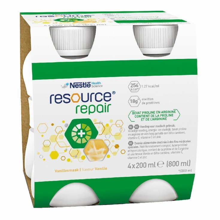 Nestlé Heath Science Resource Repair Boisson Riche en Protéines Pour Favoriser la Régénération Tissulaire Saveur Vanille 4 x200ml