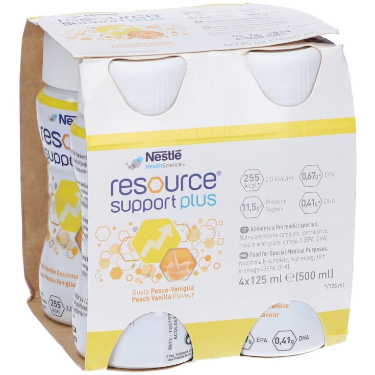 Nestlé Health Science Resource Support Plus Pêche Vanille Boisson Riche En Calories Et Riche En Protéines Avec EPA Et DHA 4 x200ml