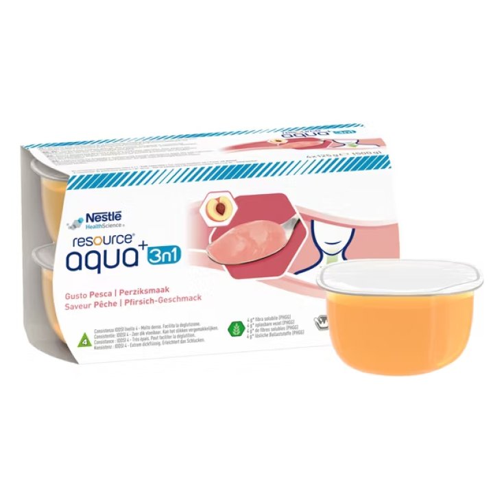 Nestlé Health Science Resource Aqua + Eau Gélifiée Pêche Gélifiée 3en1 Avec Fibres PHGG 4 x125g