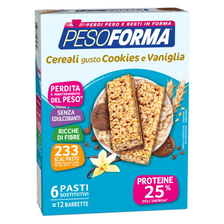 Pesoforma Barres de Céréales Substitut de Repas Goût Cookies et Vanille 12 Barres