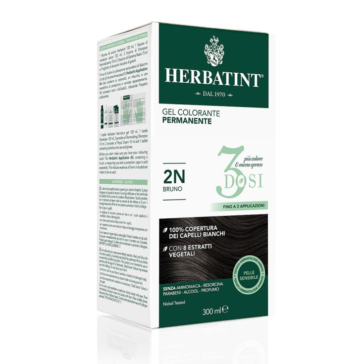 Herbatint 3dosi Gel de Couleur Permanente Dégradé 2N Brun 300ml