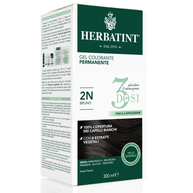 Herbatint 3dosi Gel de Couleur Permanente Dégradé 2N Brun 300ml
