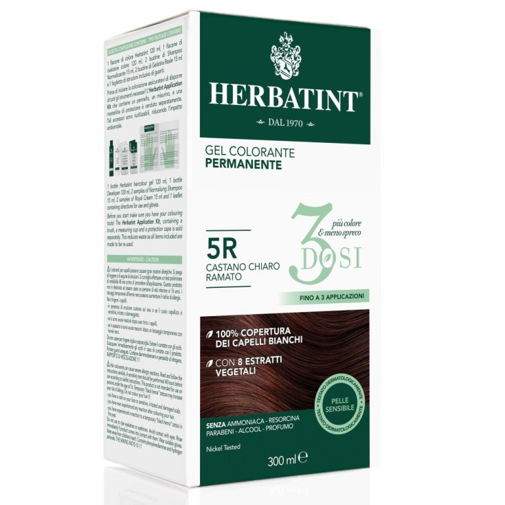 Herbatint 3dosi Gel de Couleur Permanente 5R Dégradé Châtain Clair Cuivré 300ml