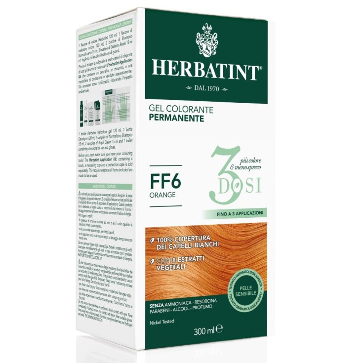 Herbatint Gel de Coloration Permanente Teinture Capillaire 3 Doses FF6 Orange 300ml