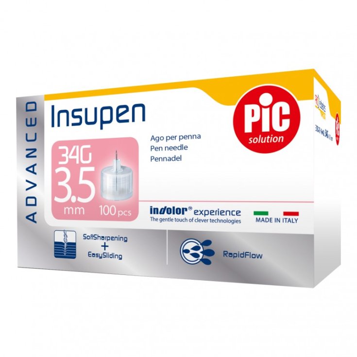 Insupen Stylo Aiguille G34 3,5mm PIC Solution 100 Pièces