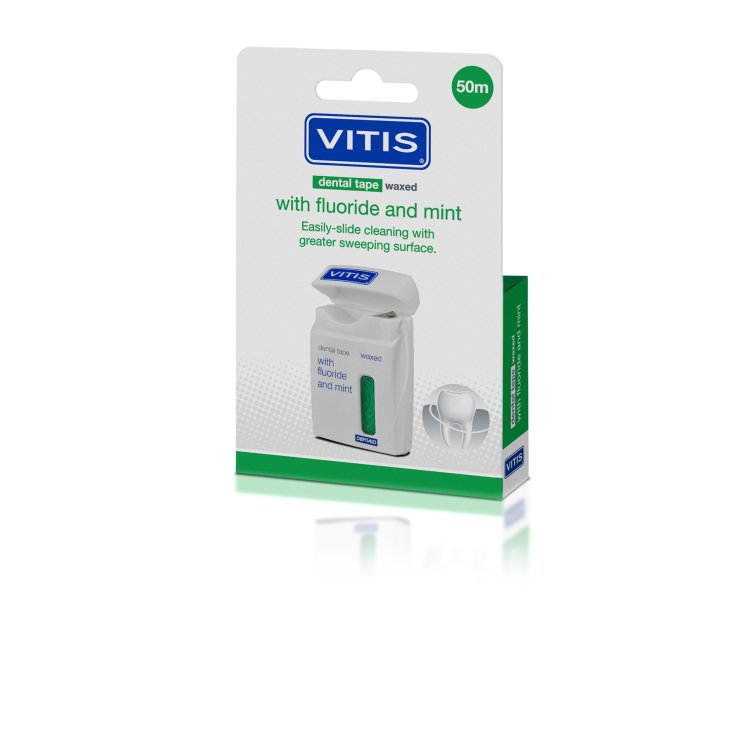 RUBAN DENTAIRE VITIS® AVEC CIRE DENTAIRE AU FLUOR ET À LA MENTHE 50mt