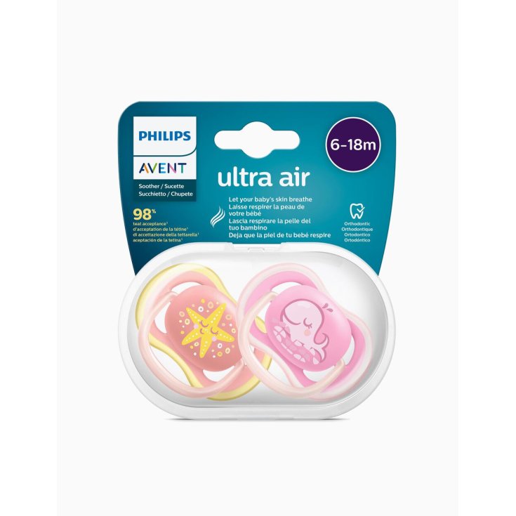 Ultra Air Philips Avent 6-18m 2 Sucettes Fantaisie Rose