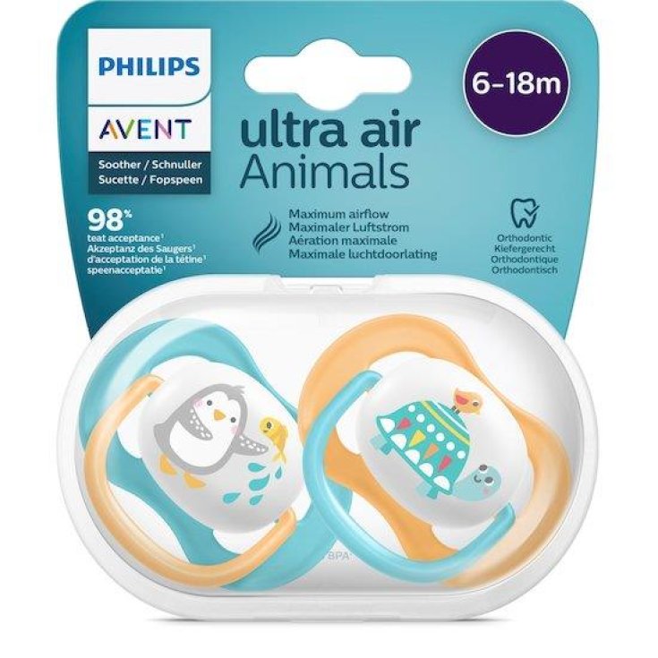 Ultra Air Animals Philips Avent 0-6M 2 Sucettes Blue Fantasy