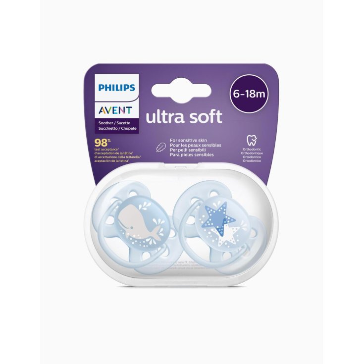 Philips Avent Ultra Doux 6-18M 2 Sucettes Fantaisie Bleue