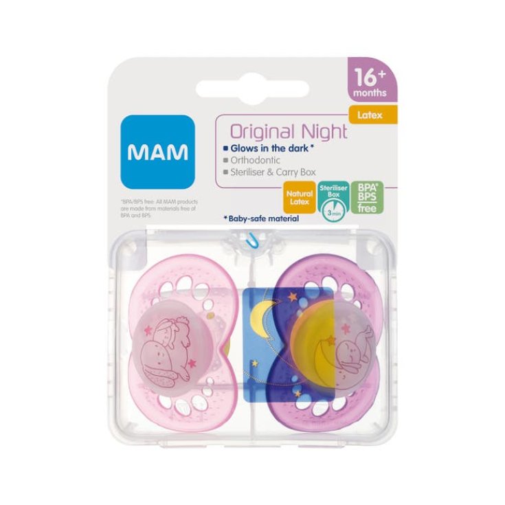 Original Night MAM 16+ Mois Rose 2 Sucettes Caoutchouc Rose