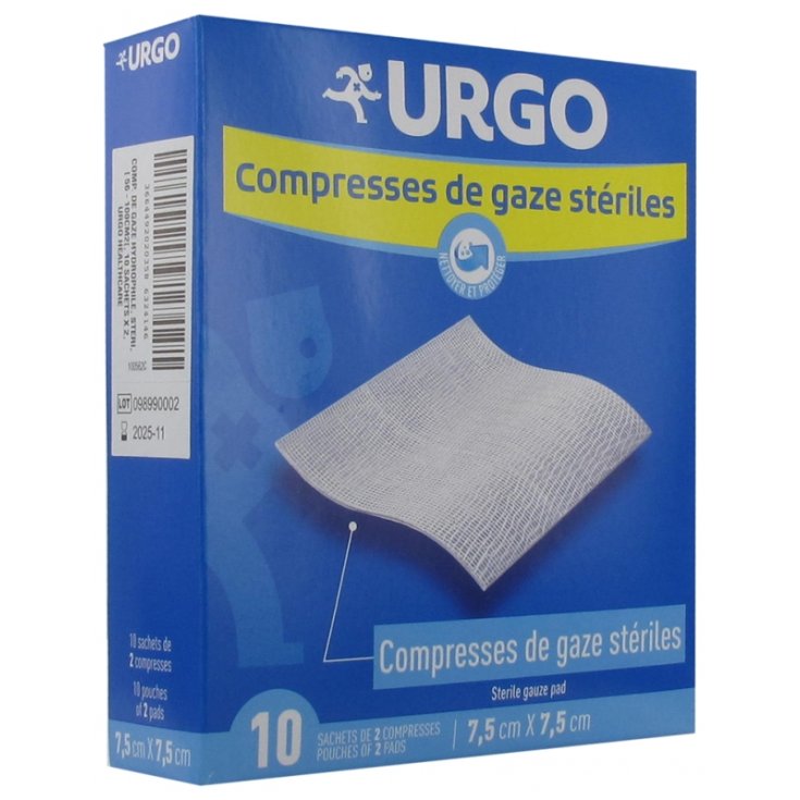 Compresses stériles en coton 7,5x7,5cm Urgo 10 pièces