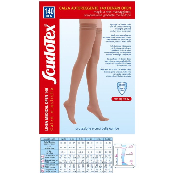 Bas Autofixants 140 Naturel Bout Ouvert Taille 6 ScudoTex 1 Paire