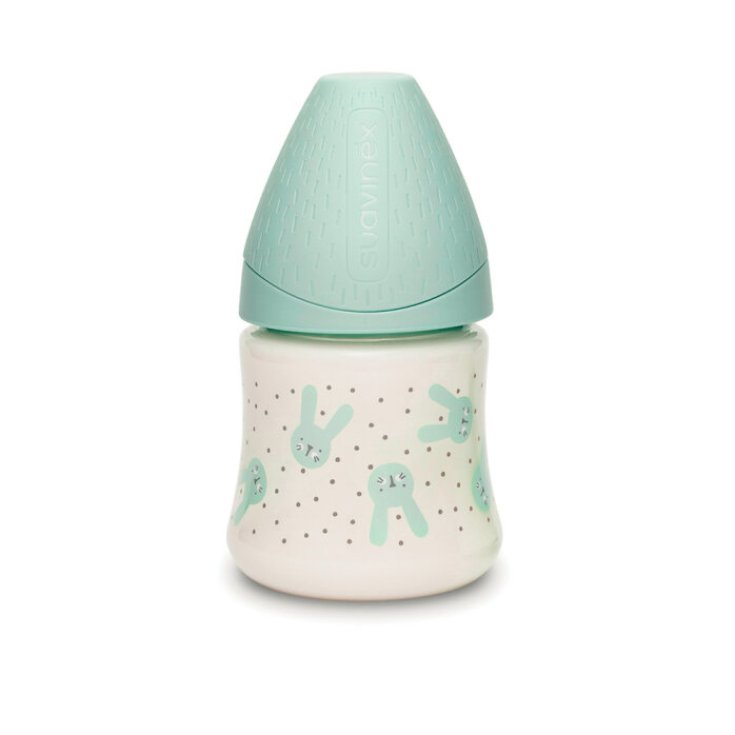 HYGGE Biberon en verre Tétine ronde débit lent 120ml (lapin à pois vert) Suavinex