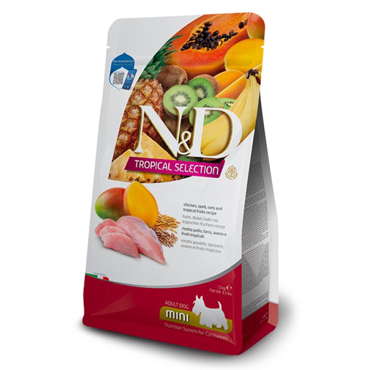 PUBLICITÉ DE POULET TROPICAL N&D DOG. MINI 5 KG
