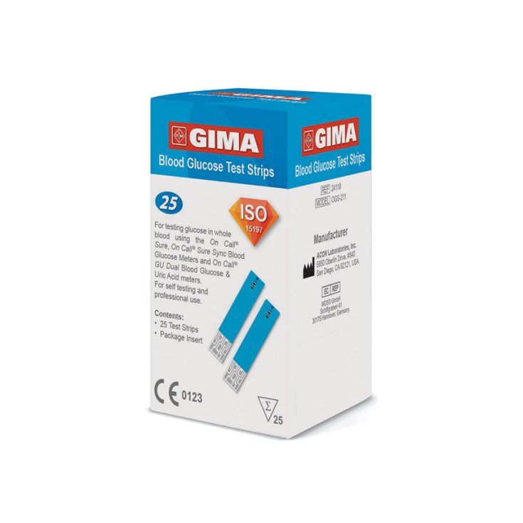 Strisce Glucosio Per Glucometro GIMA 25 Pezzi