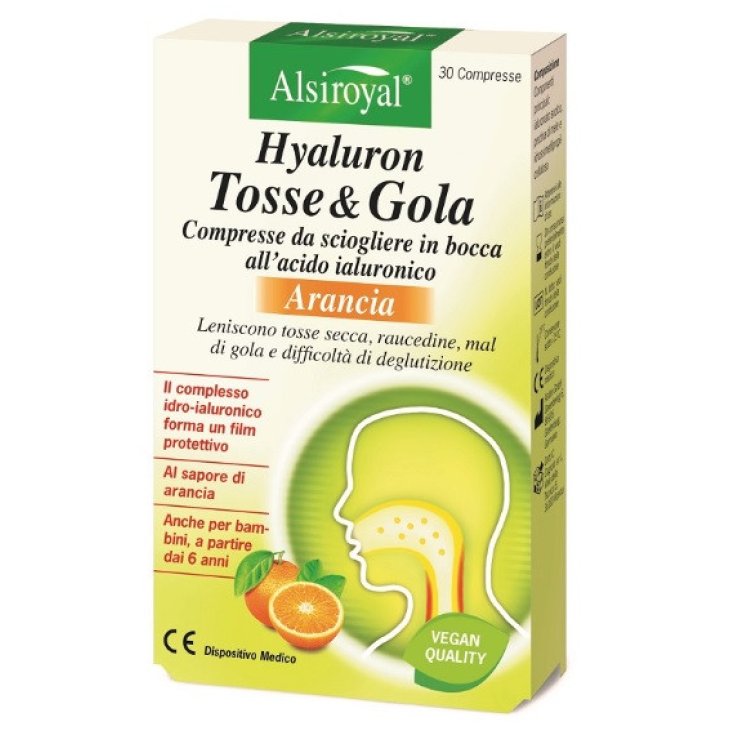 Hyaluron Tosse & Gola Arancia, Integratore per Tosse Secca, 30 Compresse