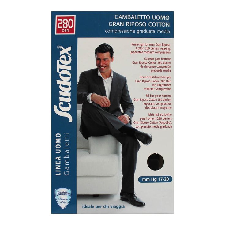 Scudotex Gran Riposo Cotton Men's Knee-Highs mmHg 17-20 Coton Noir Couleur Taille 2