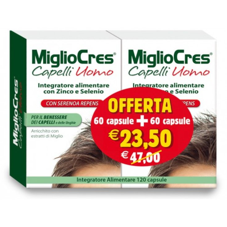 F&F MiglioCres Complément Alimentaire Gamme Cheveux Homme 60 + 60 Capsules Promo