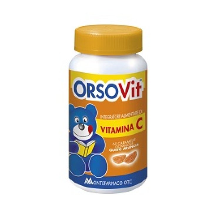 Montefarmaco OTC Orsovit Vitamine C Complément Alimentaire Sans Gluten 60 Bonbons Gélifiés à l'Orange