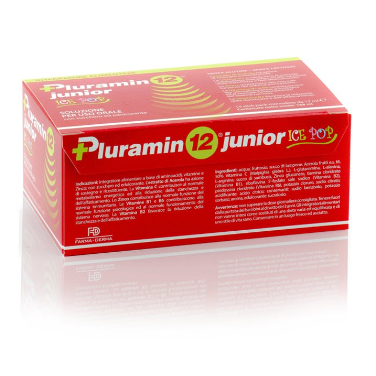 Farma-Derma Pluramin 12® Junior Ice Pop Solution Orale Complément Alimentaire 14 Stick Pack 12ml