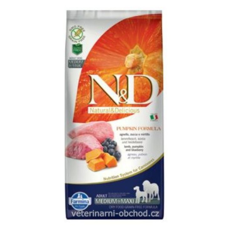 N&D Grain Free Dog Adult Medium / Maxi Citrouille Agneau & Myrtille Croquettes pour Chiens 12 kg