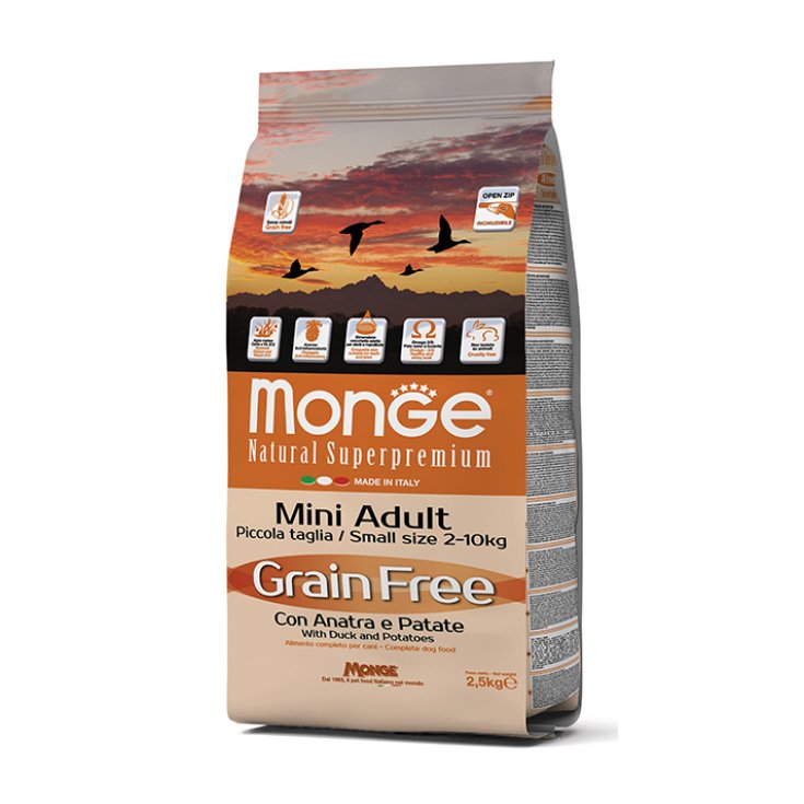 Monge Grain Free Mini Adult Canard aux Pommes de Terre Croquettes pour Chiens Adultes 2,5Kg