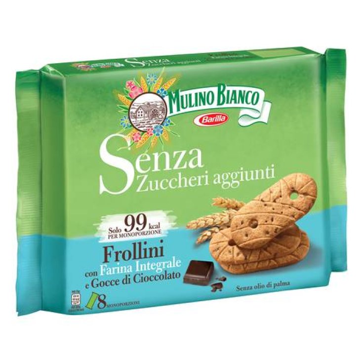 Mulino Bianco Biscuits Sablés Sans Sucre Ajouté avec Farine Complète et Pépites de Chocolat 200g