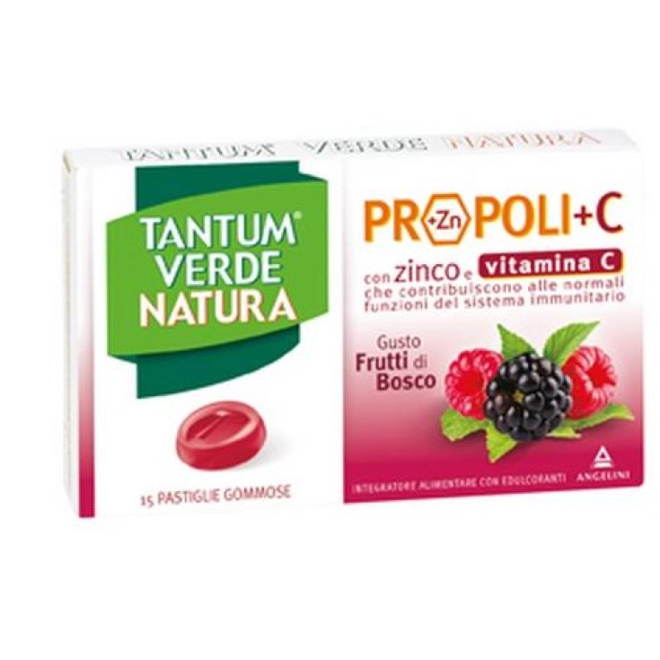 Angelini Tantum Verde Natura Propolis + C (+ Zn) Complément Alimentaire Goût Baies Sauvages 15 Comprimés à Croquer