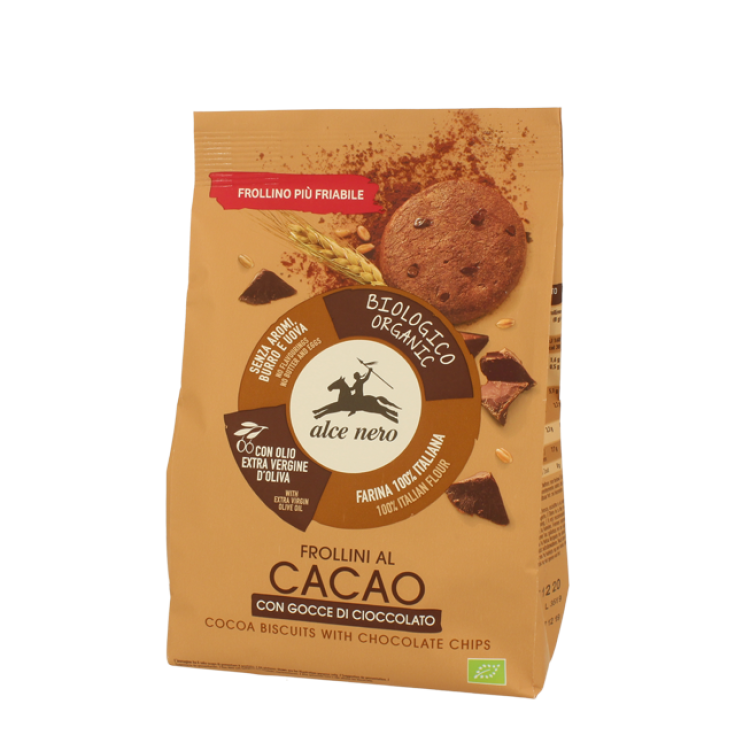 Biscuits sablés au cacao avec gouttes de chocolat bio Alce Nero 300g