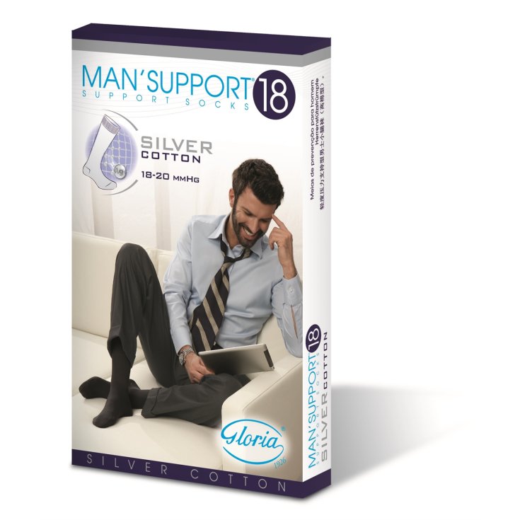 MAN SUPPORT Mi-bas 18mmHg Silver Cotton BLEU Taille 3 Gloria Med®