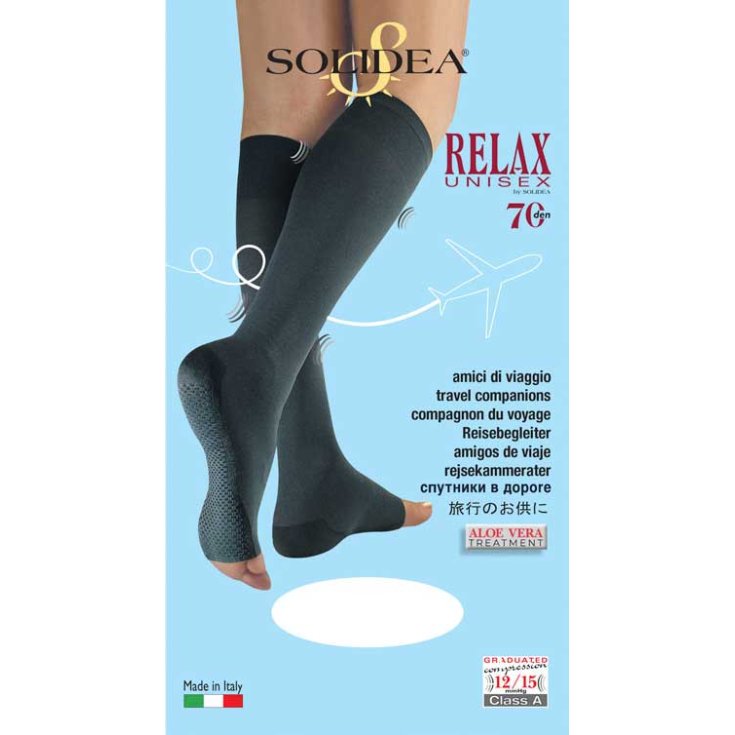 Relax Unisexe Mi-Bas Bout Ouvert 70 Den Solidea® Camel L 1 Paire