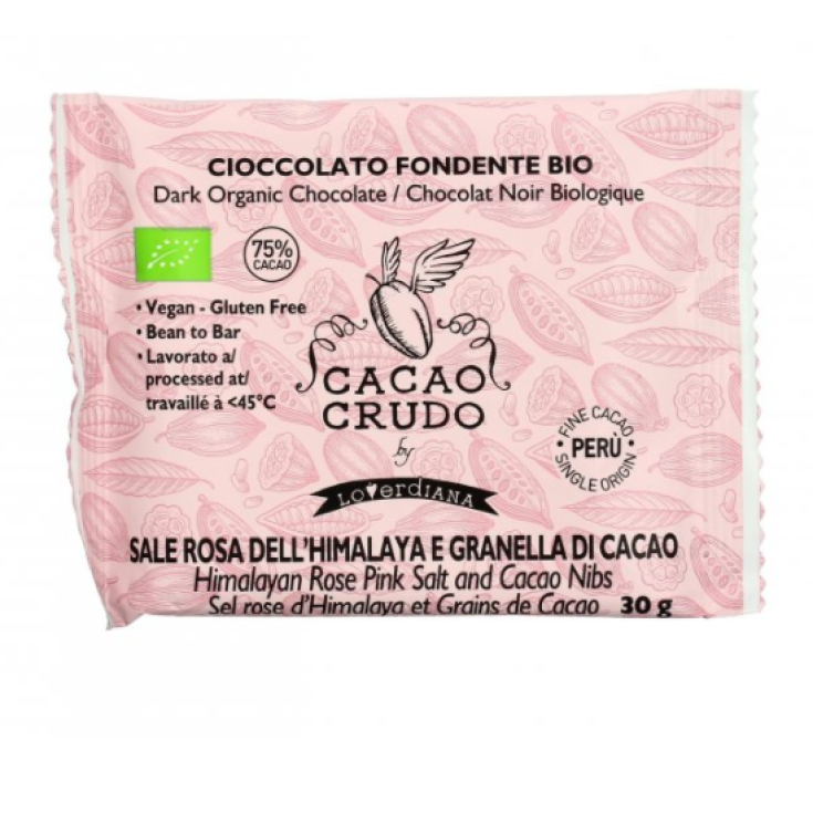 Chocolat noir au sel rose et éclats de cacao Raw Cacao by Loverdiana 30g