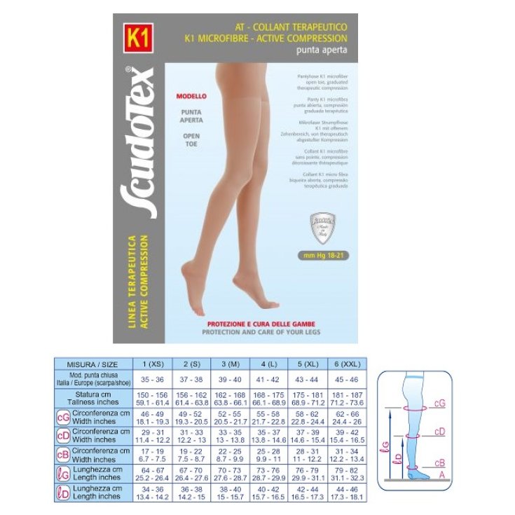 K1 Collant Microfibre Open Toe ScudoTex Beige Taille 2