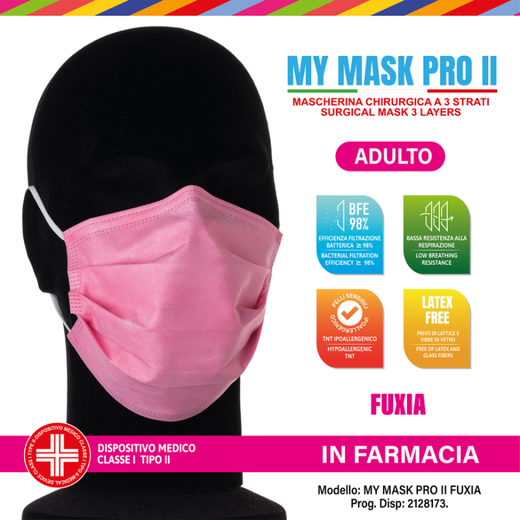 Petit masque chirurgical Fuxia My Mask Pro II 10 pièces