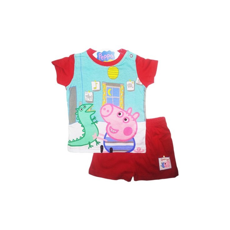 Pyjama jersey t-shirt short nouveau-né Peppa Pig George rouge 18 m