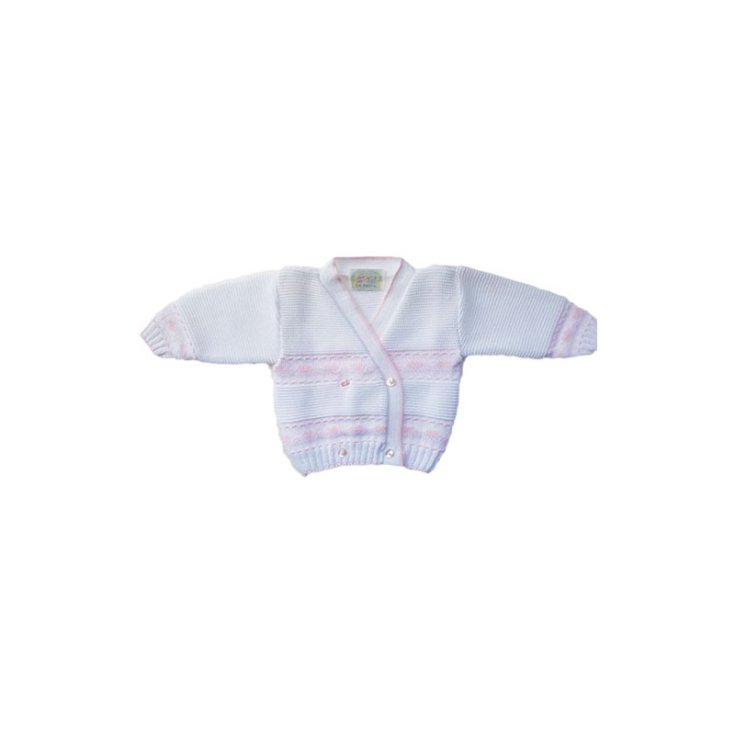 Gilet cache-cœur croisé La Rocca coton bébé fille blanc rose TU