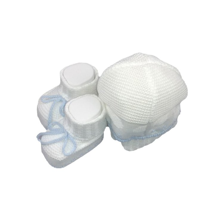 Ensemble 2pcs chapeau chapeau La Rocca coton chaussures bébé garçon blanc ciel TU