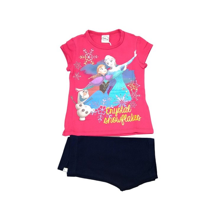Ensemble 2pcs T-shirt tricoté t-shirt short en coton biélastique bébé fille Disney La Reine des neiges bleu fuchsia 8A