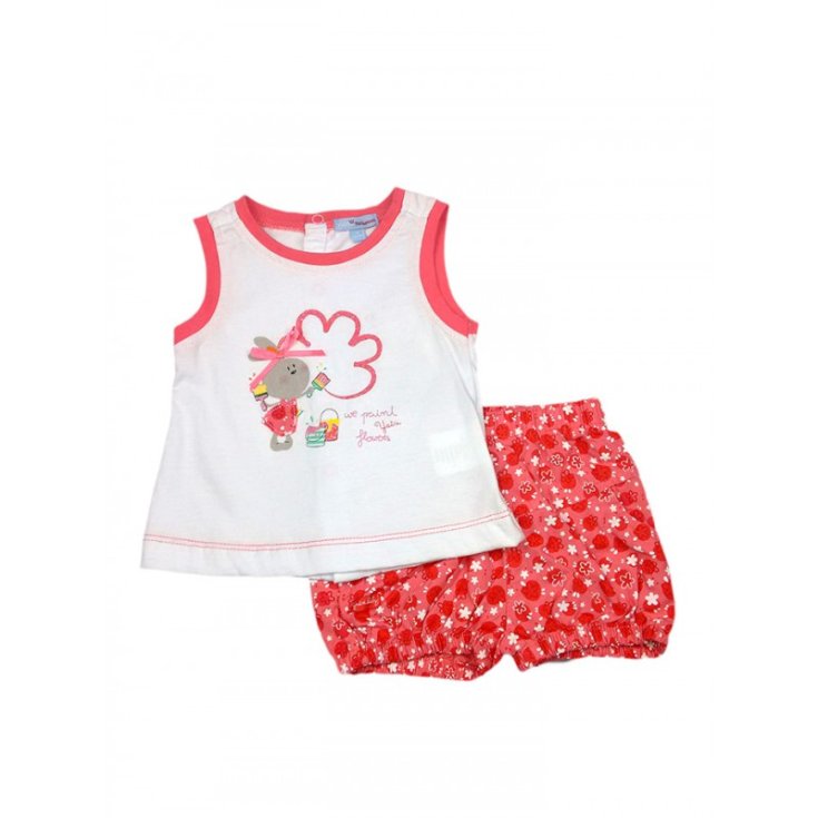 Ensemble 2pcs débardeur short bébé fille sans manches Yatsi corail blanc 3 m