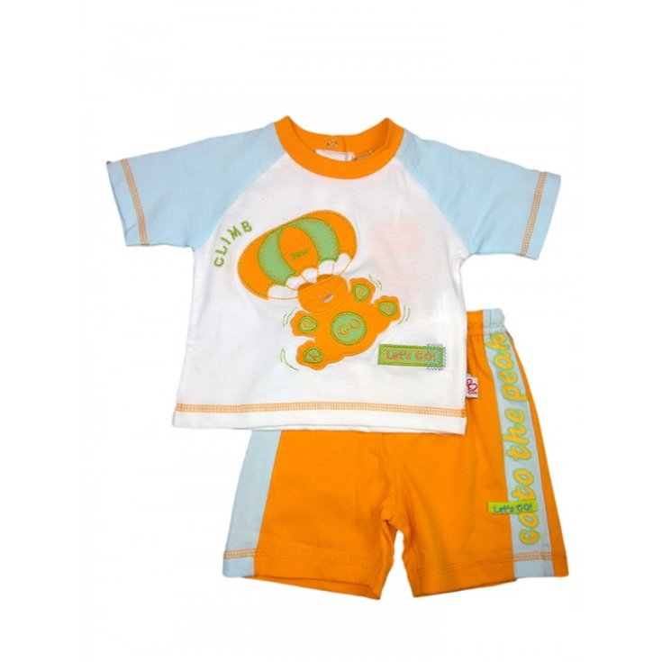Lot 2 shorts manches courtes nouveau-né garçon Blanc pastel orange 3 - 6 m