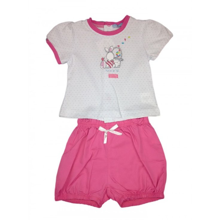 Lot 2 shorts jersey manches courtes nouveau-né garçon Yatsi blanc fuchsia 6 m