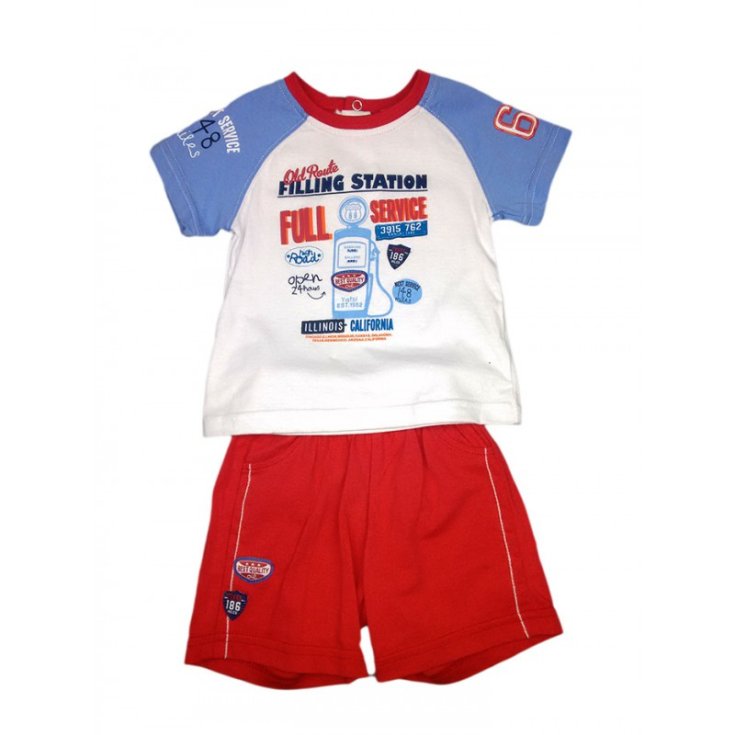Ensemble 2pcs short jersey bébé garçon manches mi-longues Yatsi blanc rouge 6 m