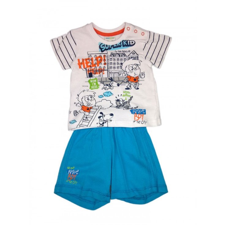 Ensemble 2pcs short jersey bébé garçon manches mi-longues Yatsi blanc bleu 6 m