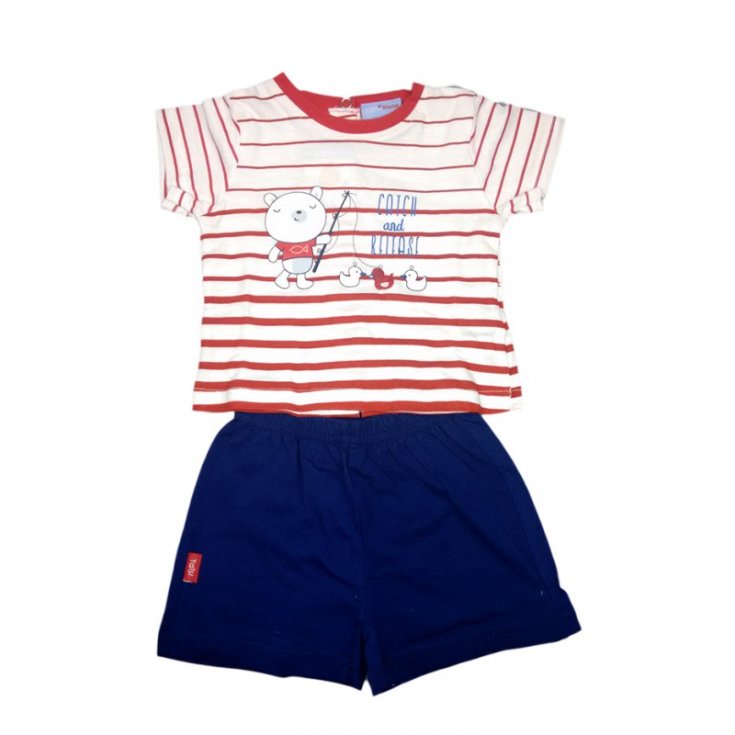 Ensemble 2pcs short jersey bébé garçon manches mi-longues Yatsi rouge bleu 6 m